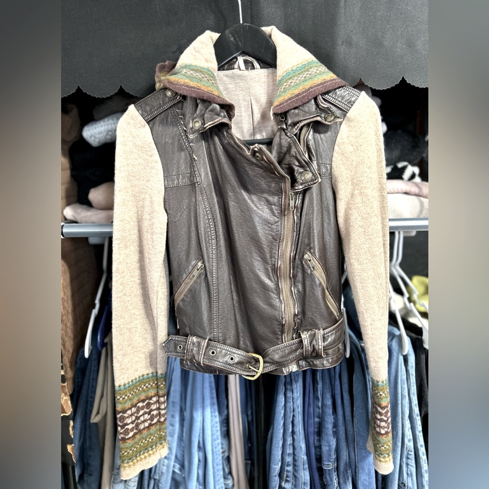 Women’s Free People Distressed Cropped Boho Faux Leather Jacket